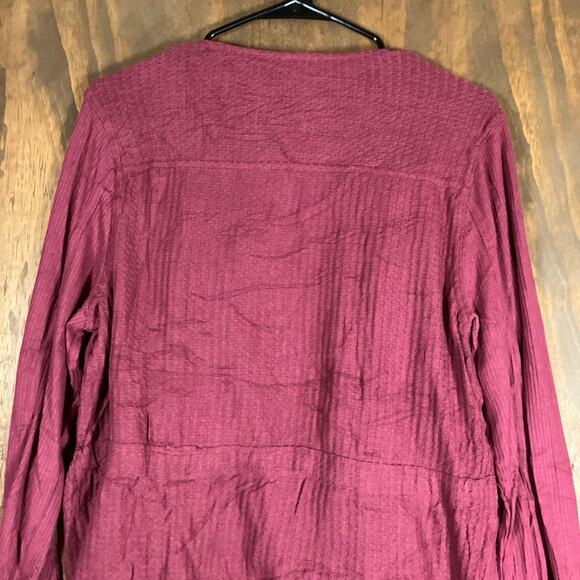 Knox Rose Womens Blouse Burgundy Waist Tie Peplum Long Sleeve Stretch Large - Picture 11 of 12